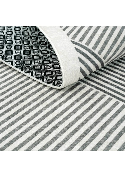 Pratico Gri Kaymaz Taban Halı Geometrik Desen Yumuşak Dijital Baskı Makinede Yıkanan Mutfak Halısı