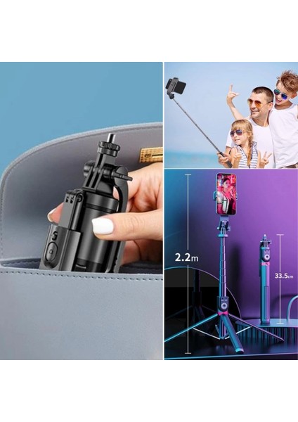 Fotoğraf Makinası ve Telefon Takılabilen 2si 1 Arada 2.2m Uzayan Selfie Çubuğu Kumandalı Tripod ( Lisinya ) fırsatları
