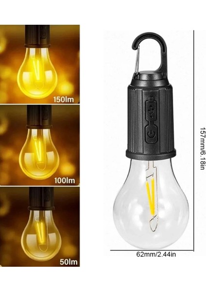 Şarj Olabilen 3 Farklı Mod Led'li Kendiliğinden Asma Kancalı Kamp,dış Cephe Lambası ( Lisinya )