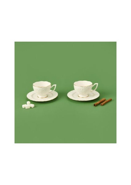 Bone Rosen Porselen Altın Yaldızlı 2'li Çay Seti - Beyaz