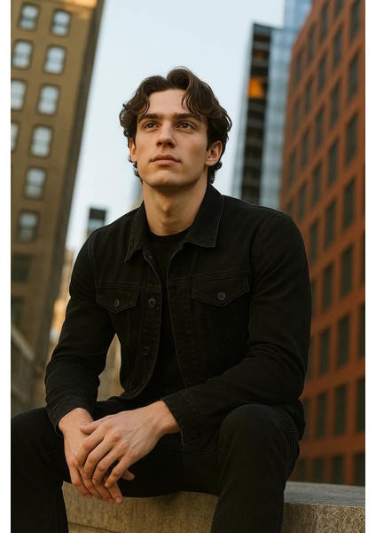 Erkek Polo Yakalı Premium Siyah Kot Ceket fiyatları