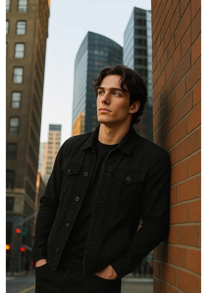 Erkek Polo Yakalı Premium Siyah Kot Ceket fırsatları