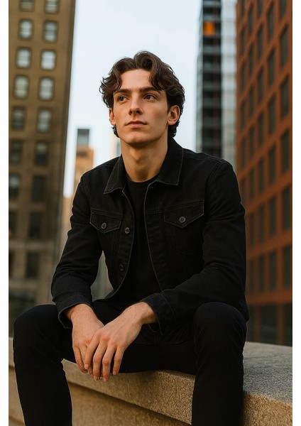 Erkek Polo Yakalı Premium Siyah Kot Ceket indirimleri