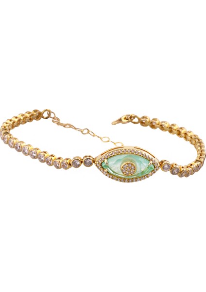 Göz 2 Tennis Gümüş Bileklik , 925 Ayar Kadın Gümüş Bileklik, Altın Kaplama, 21 Cm modelleri