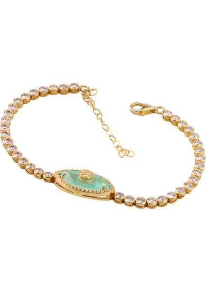 Göz 2 Tennis Gümüş Bileklik , 925 Ayar Kadın Gümüş Bileklik, Altın Kaplama, 21 Cm fırsatları