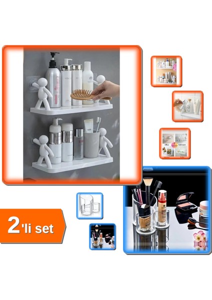 Makyaj Organizeri Şeffaf - 3 Gözlü + 2 Adet Özel Raf Baharatlık - Mutfak Organizeri - 2li Set ZI6H4A