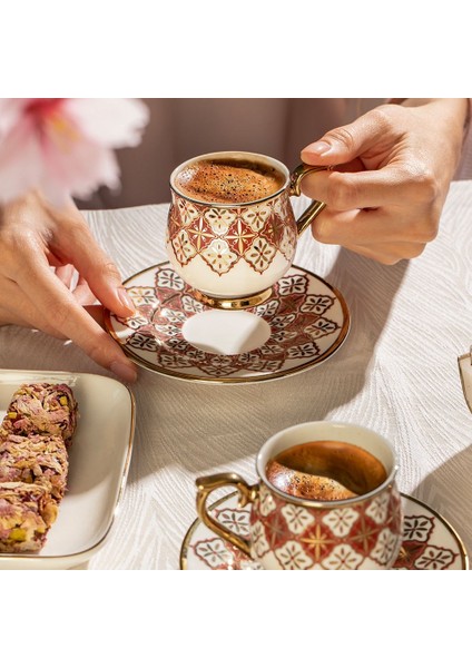 Rüya 12 Parça Porselen Kahve Fincan Takımı - Renkli modelleri