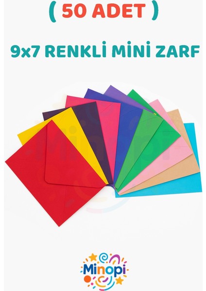 ( 50 Adet ) Renkli Küçük Zarf 7x9 cm Paket Hediye Doğum Günü Dilekleri Zarfı