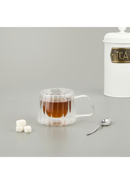 Çift Cidarlı Çizgili Bardak - Şeffaf - 200 ml