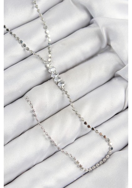 Pirinç Zirkon Taşlı Ezme Zincirli Model Gümüş Renk Y Kolye - TJ-BKO10464 indirimleri