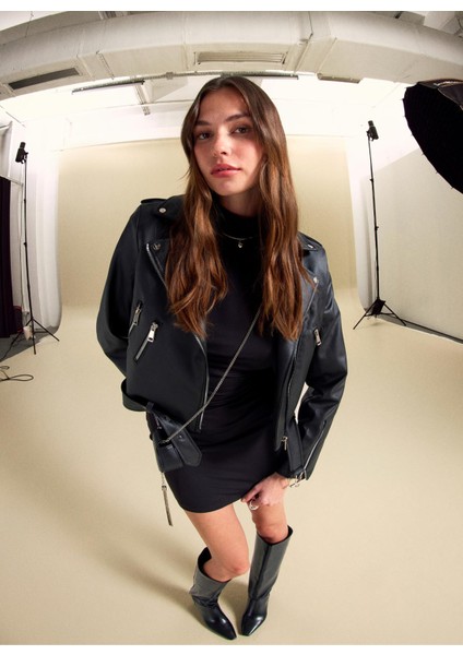 Siyah Kadın Deri Ceket PBF5WM-CKT 2071 fırsatları