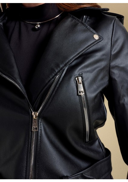 Siyah Kadın Deri Ceket PBF5WM-CKT 2071