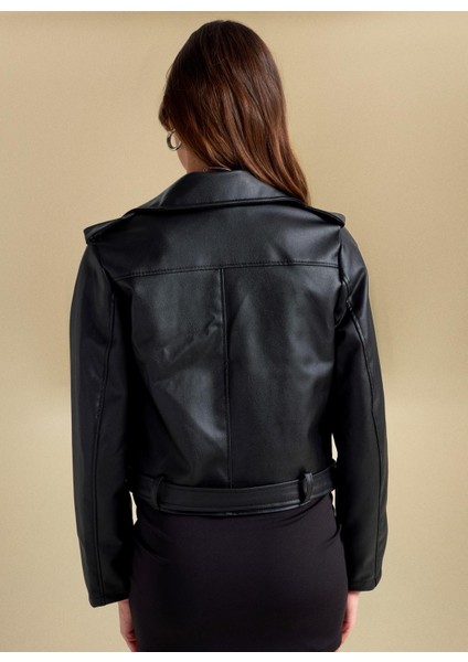 Siyah Kadın Deri Ceket PBF5WM-CKT 2071