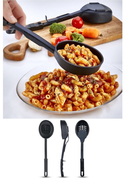 Isıya Dayanıklı 3 In 1 Servis Kepçesi - Kepçe Kevgir Kaşık 3&#39;ü Bir Arada Servis Seti