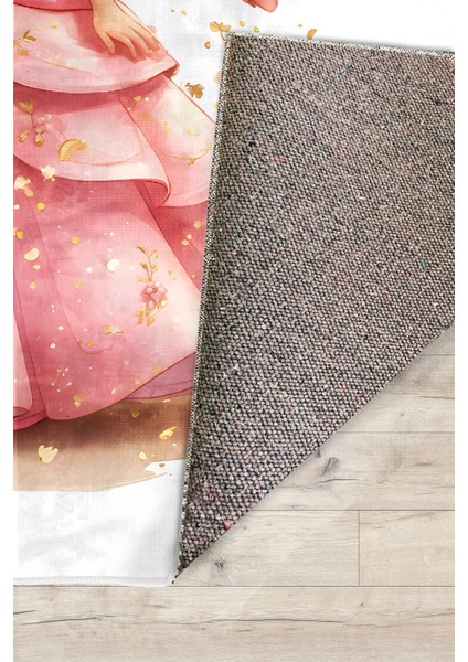 Pembe Prenses Kelebekli Bambu Çocuk Odası Halısı