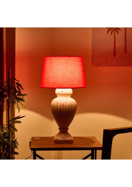 Lighting Apollon Eskitme Büyük Abajur - Kırmızı / Krem - 60 cm fiyatları
