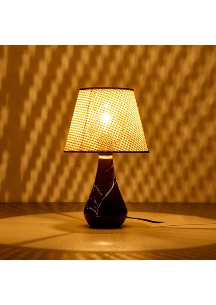 Luce Konik Seramik Abajur - Siyah / Krem - 37X20X20 cm modelleri