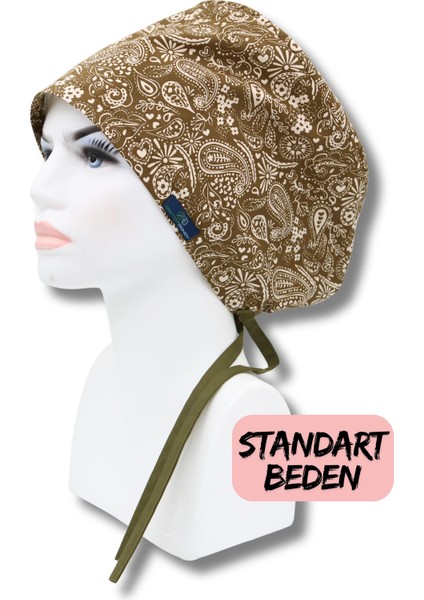 Standart Beden Haki Şal Deseni Cerrahi Bone Doktor Hemşire Sağlıkçı Hastane Bonesi