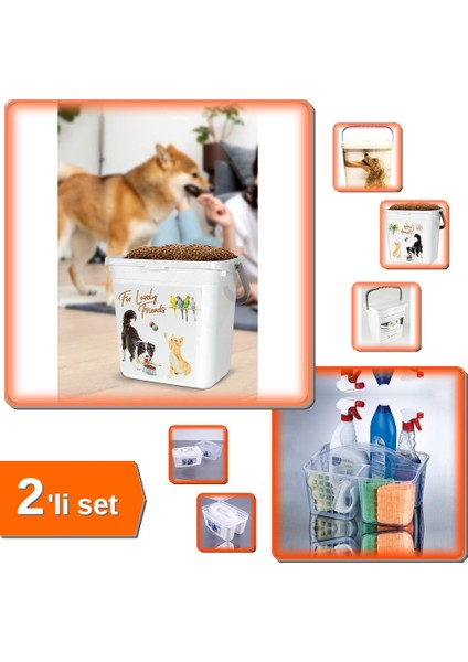 Beyaz Buzdolabı Düzenleyici Sepet + Mama Saklama Kabı - 6lt Çok Amaçlı Organizer Seti XYZ789