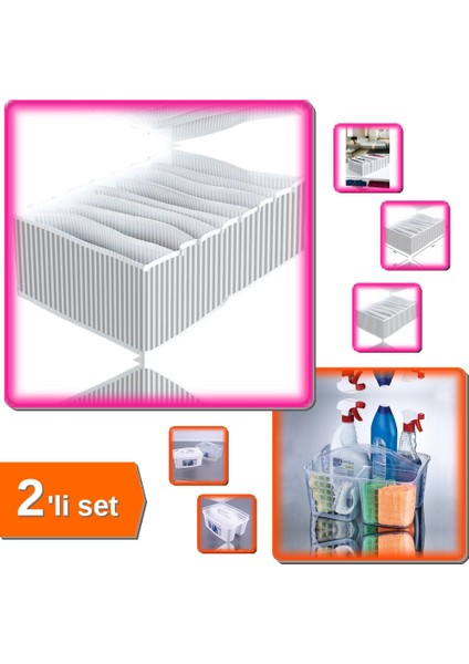 Beyaz Buzdolabı Düzenleyici Sepet + 8 Bölmeli Xl Pratik Çekmece Düzenleyici - 2li Set QWZ456