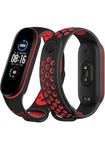 Newface Xiaomi Mi Band 4 Spor Delikli Kordon - Siyah-Kırmızı