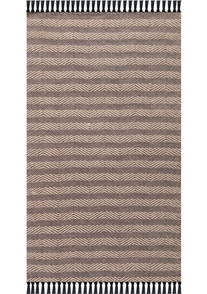 Home Jacq Zigzag Pamuk ve Jüt Halı - Kahverengi / Siyah - 80X150 cm