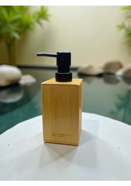 Pablito Home Bambu Sıvı Sabunluk – 17X7 cm | Doğal Ahşap Sabunluk, Mat Siyah Başlıklı fiyatları