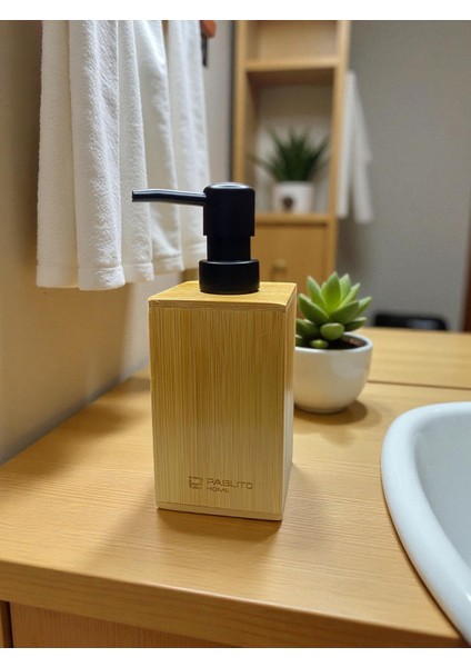 Pablito Home Bambu Sıvı Sabunluk – 17X7 cm | Doğal Ahşap Sabunluk, Mat Siyah Başlıklı fırsatları