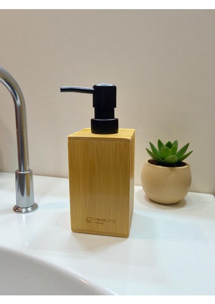 Pablito Home Bambu Sıvı Sabunluk – 17X7 cm | Doğal Ahşap Sabunluk, Mat Siyah Başlıklı indirimleri