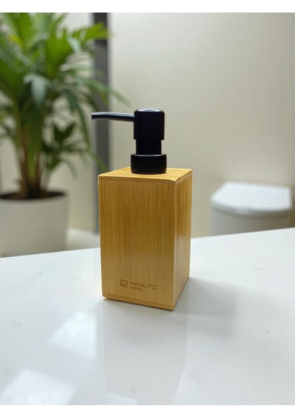 Pablito Home Bambu Sıvı Sabunluk – 17X7 cm | Doğal Ahşap Sabunluk, Mat Siyah Başlıklı
