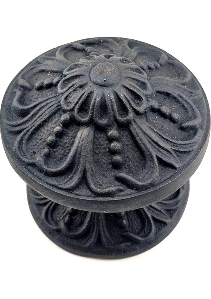 Buğz Antika Tarz Dekoratif Pirinç Çiçekli Kapı Tokmağı - 80 mm Çap, Oksit