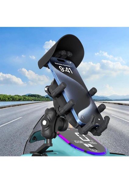 Ayna Bağlantılı Güneş ve Yağmur Korumalı 360° Derece Ayarlanabilir Motosiklet Telefon Tutucu - Lisinya fırsatları