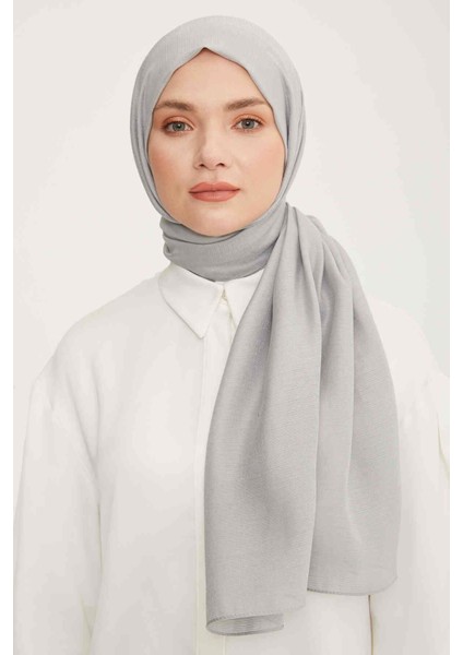 Trend Açık Gümüş Düz Renk Pırıltı Şal 2 - 23017