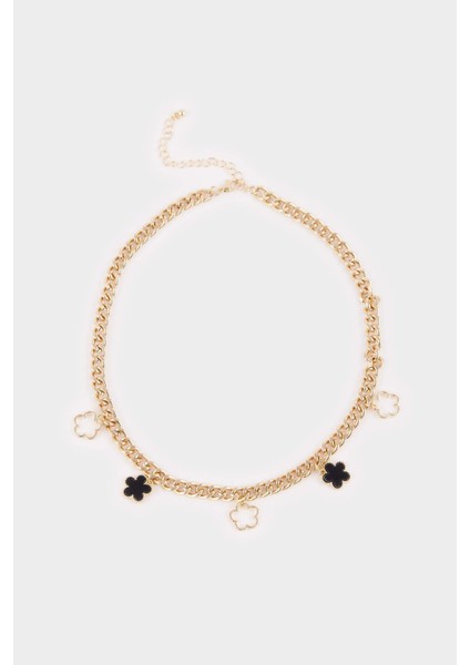 Kadın Siyah-Beyaz Yonca Detaylı kolye E8306AXNS