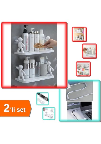 2 Adet Özel Raf Baharatlık + 20 Adet Kablo Sabitleyici Klipsler - 2li Set XYZ456