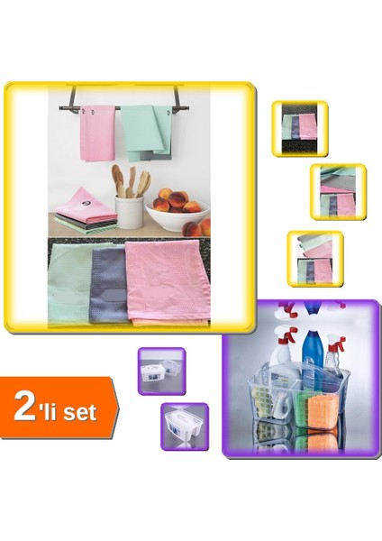 Beyaz Bölmeli Düzenleyici Sepet Caddy + 3 Adet Gerçek Mikrofiber Temizlik Bezi - 2li Set DEF456