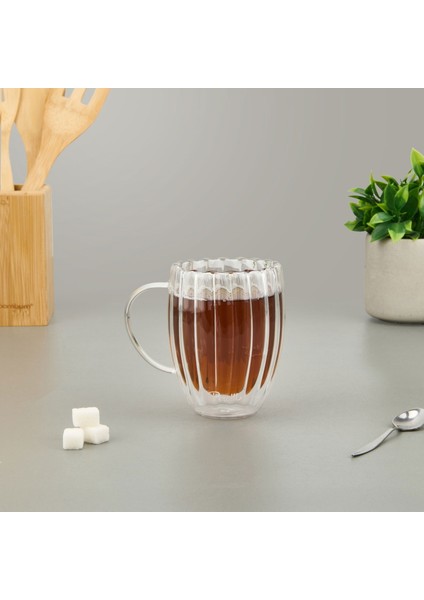 Çift Cidarlı Çizgili Bardak - Şeffaf - 350 ml