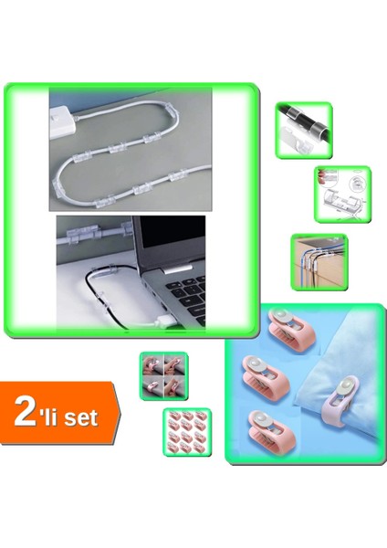 20 Adet Kablo Sabitleyici Klipsler + 4 Adet Mandallı Iğnesiz Yorgan Kılıfı Sabitleme Klips EE8YW9