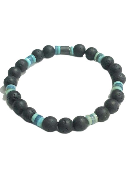 JTAW25BLK1642 8 mm Lav Doğaltaş ve Sedef Esnek Siyah Mavi Garantili Janti Bileklik