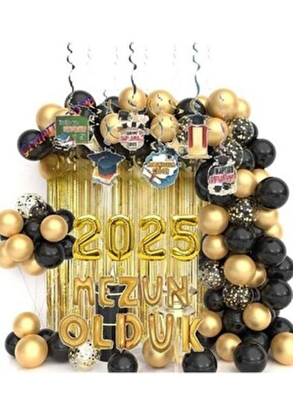 Mezuniyet Süsleri Mezun Olduk 2025 Temalı Siyah Altın Renk 10 Adet fiyatları