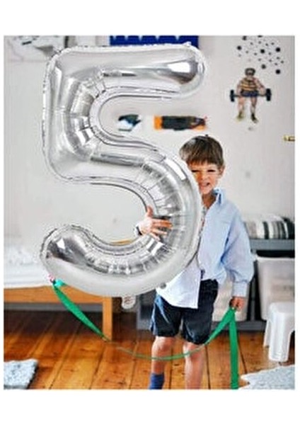 5 Yaş İçin 40 İnç Gümüş Renk Büyük Rakam Folyo Balon Kolay Şişirilebilir modelleri