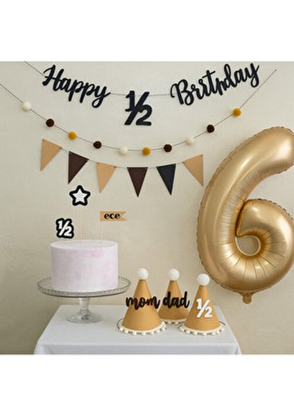 6 Aylık Yarım Yaş Parti Seti 11 Parça Kahverengi Renkli Eğlenceli Tasarım indirimleri