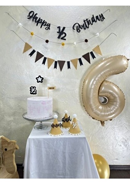 6 Aylık Yarım Yaş Parti Seti 11 Parça Kahverengi Renkli Eğlenceli Tasarım