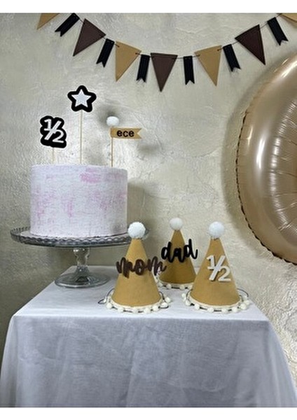 6 Aylık Yarım Yaş Parti Seti 11 Parça Kahverengi Renkli Eğlenceli Tasarım