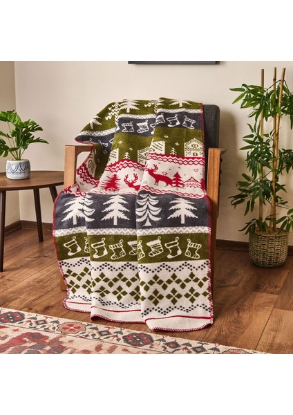 Soft Nordic Pamuklu Tv Battaniyesi - Kırmızı / Yeşil - 130X170 cm fiyatları