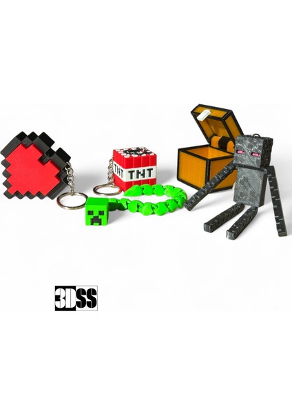 Minecraft 5'li Figür Seti Pinyata Dolum Hediyelik Clicker Kalp Anahtarlık Dahil