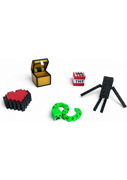 Minecraft 5'li Figür Seti Pinyata Dolum Hediyelik Clicker Kalp Anahtarlık Dahil