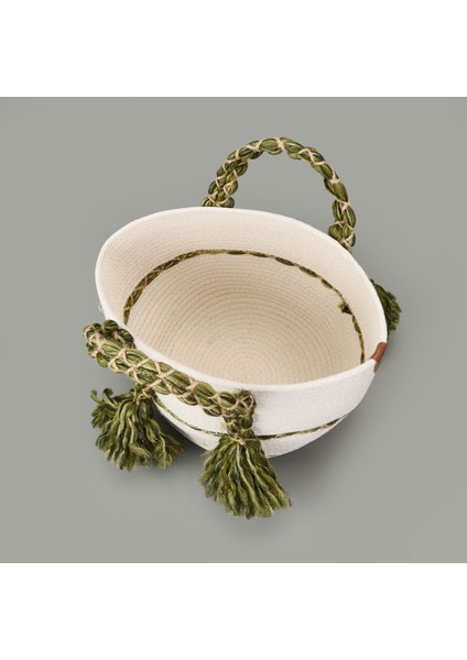 Living Green Culture Dekoratif Sepet - Krem / Yeşil - 25X21 cm modelleri