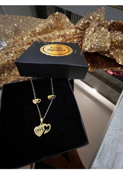 Çelik Altın Kaplama Kalpli Kolye Küpe Set fiyatları