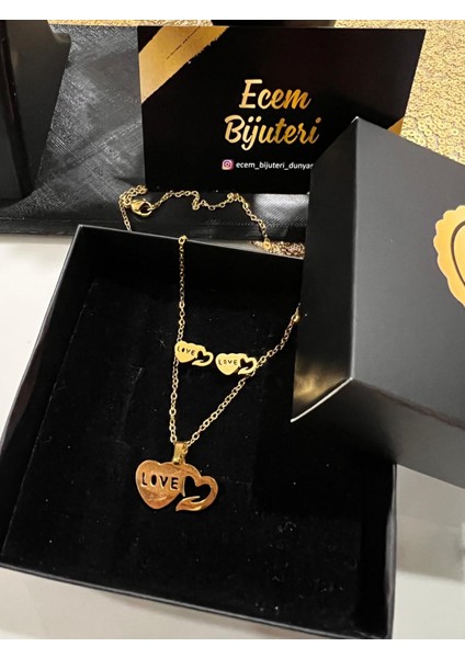 Çelik Altın Kaplama Kalpli Kolye Küpe Set modelleri